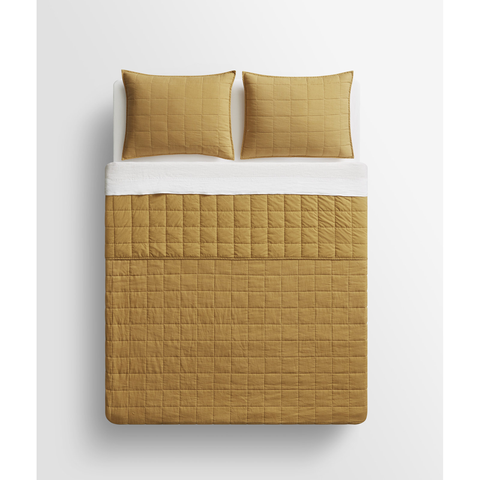 Ester Percale Quilt Set, Mustard, King Quilt + 2 King Shams