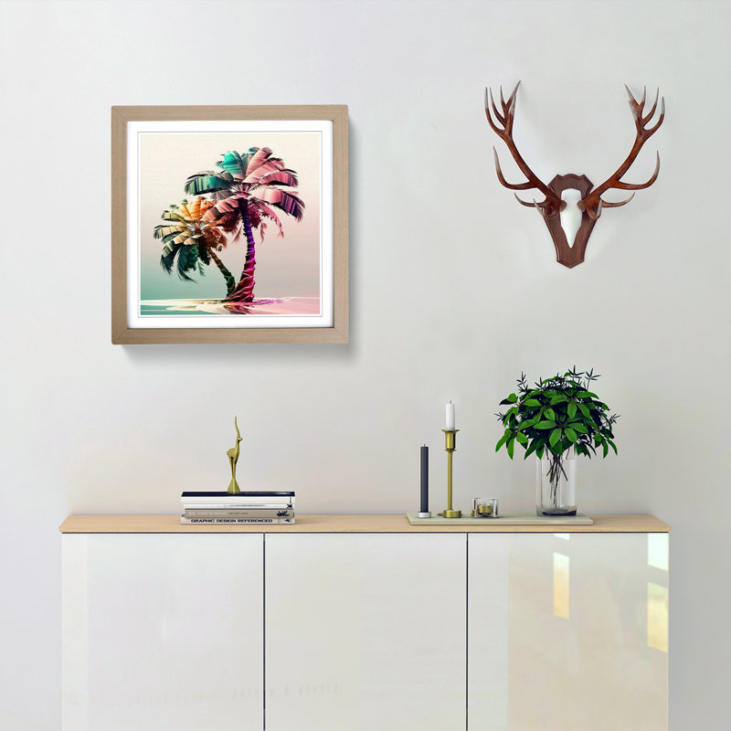 Palm Tree Digital Art - Framed Print, Oak