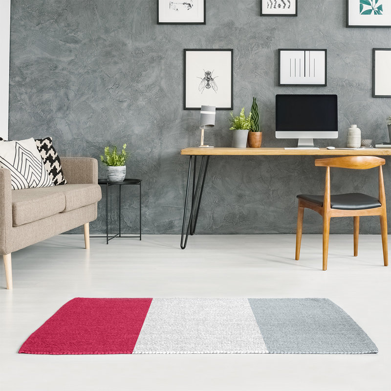Tapis rouge rayé/argenté, Rectangle 5 pi x 7 pi