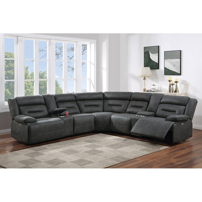 Canapé modulaire inclinable électrique, Similicuir gris anthracite