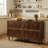 Rustic Walnut Storage Cabinet Set of 2, 59.1" Classic Sideboard with Adjustable Shelves and Metal Legs for Living Room Dining Room