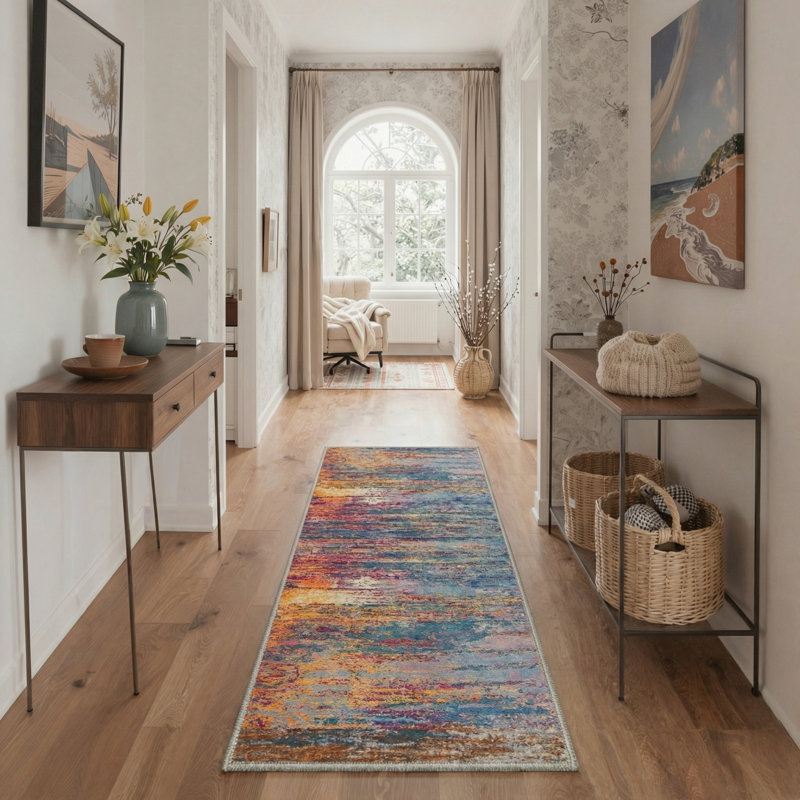 Aura Abstract Stripes Machine Washable Muted Patina Indoor Area Rug With Non-Slip Backing, Runner 2' x 6'