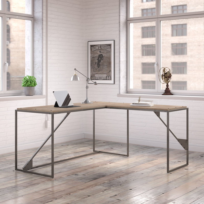 Bureau en L Ovia, Gris rustique