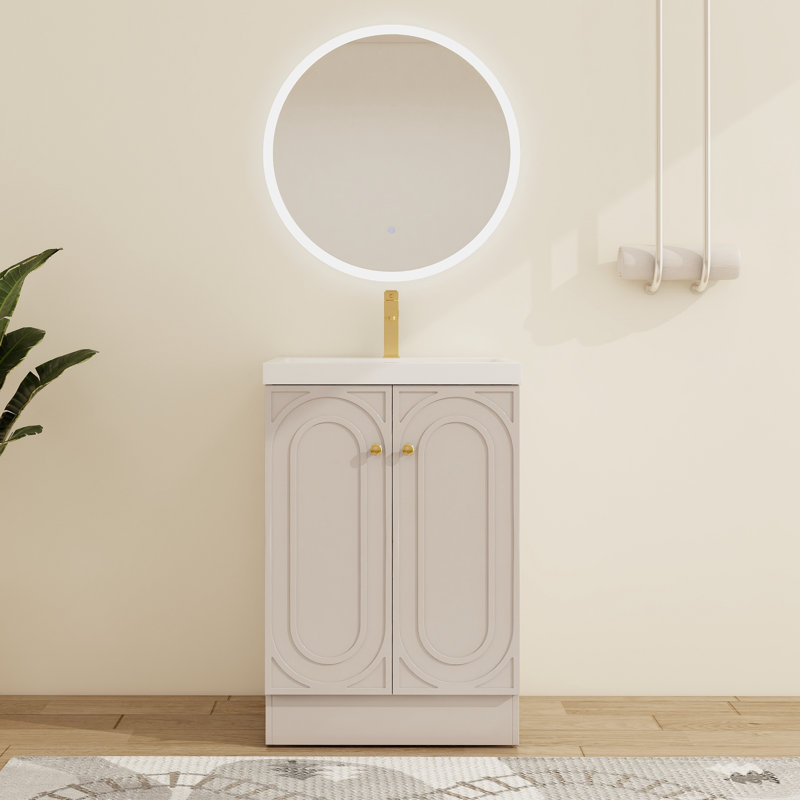  Hunar 24'' Free standing Single Bathroom Vanity With Resin Vanity Top, Khaki, 24''