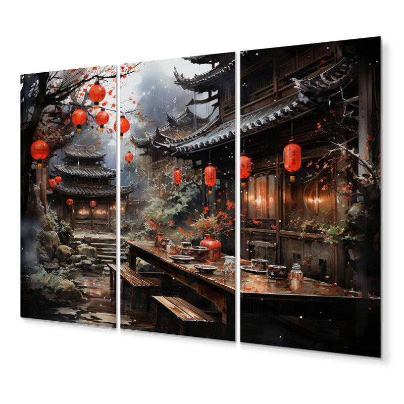 «China Art Red Lantern I» sur aluminium, reproduction de 3 pièces