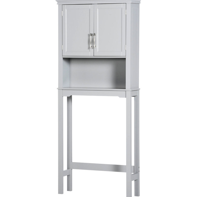 Armoire au-dessus de la toilette en gris, avec tablette réglable et rangement ouvert pour l'organisation de la salle de bain à double porte - fente grise