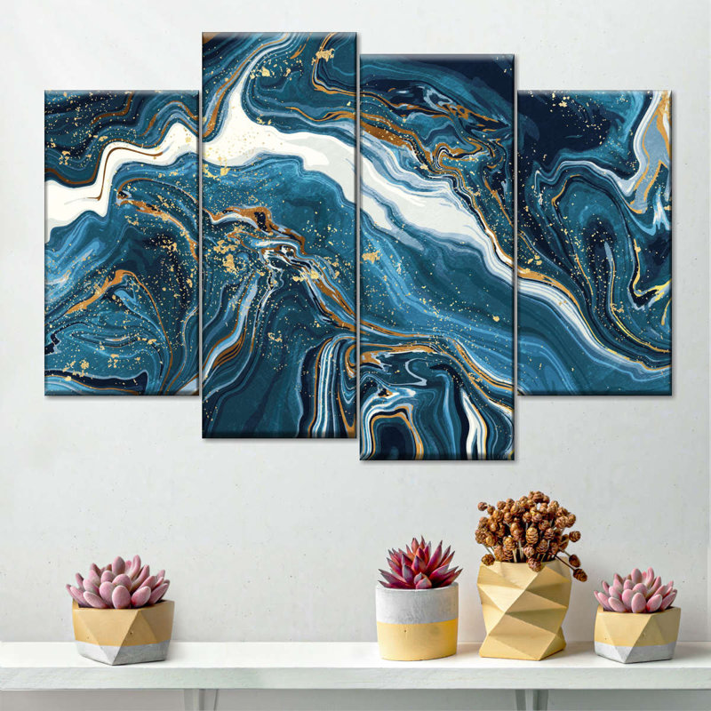 Abstract Blue Marble Multi Piece Canvas Print, 22" H x 36" W x 1" D