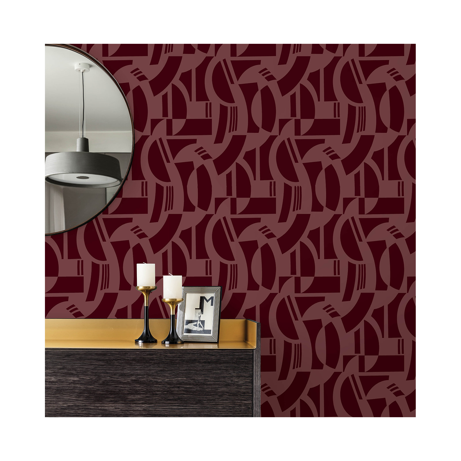 Carter Geometric Flock Wallpaper, Red