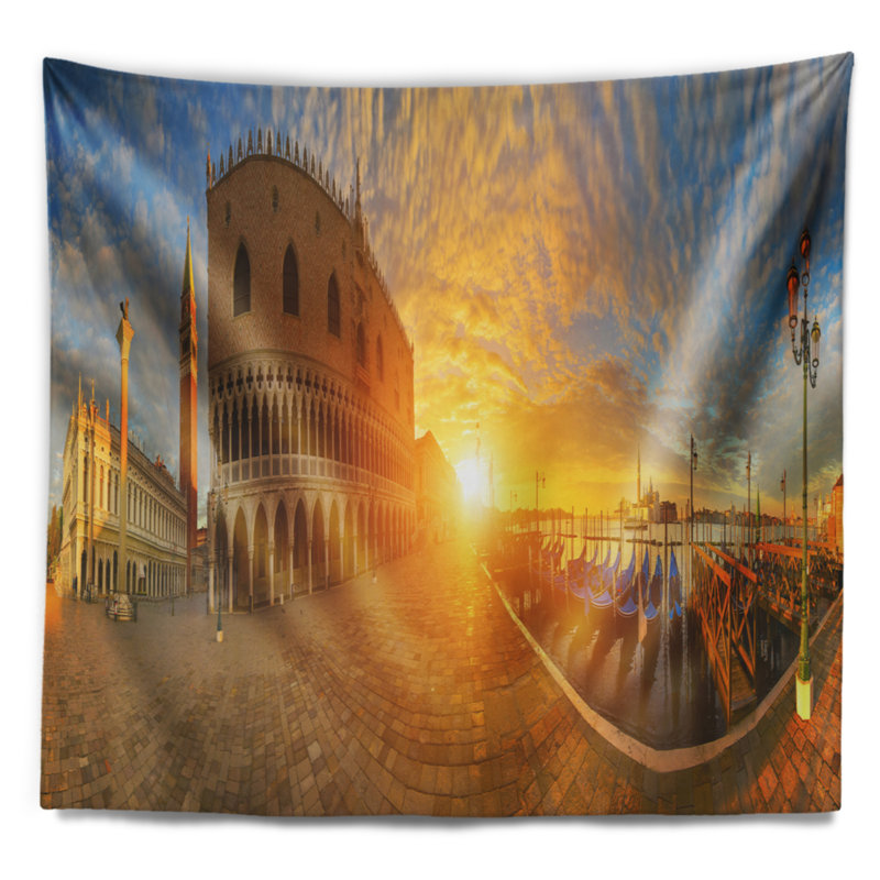 Tapisserie panorama de soleil vif cityscape, H 68 po x l 80 po