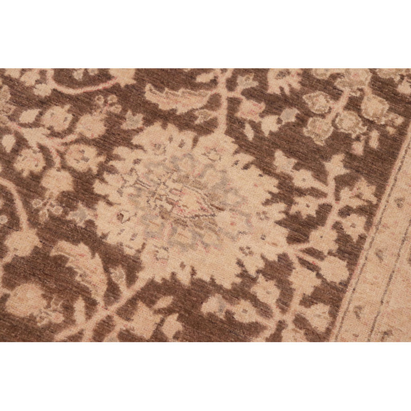 Tapis brun / crème en laine noué à la main 6 pi x 8 pi 10 po Baccio