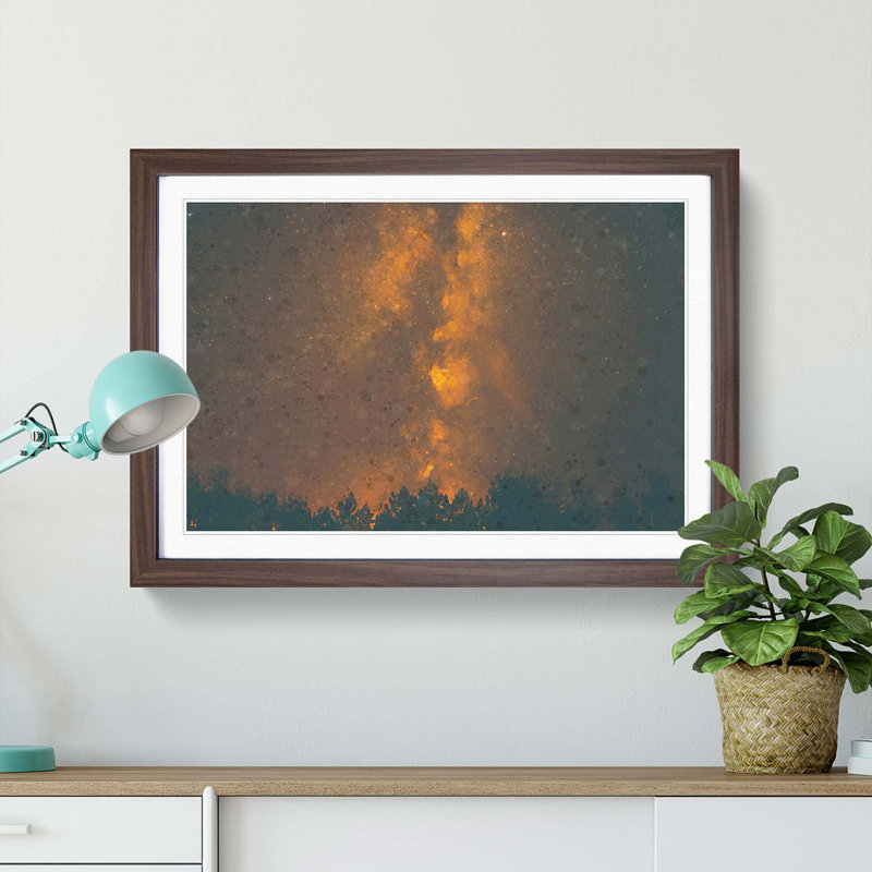 Flaming Stars over the Forest in Abstract - Picture Frame Graphic Art Print, Walnut Framed, 62cm H x 87cm W x 2cm D