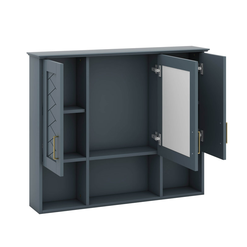 Armoire de salle de bain à miroir, armoire de pharmacie murale avec tablettes réglables, Bleu