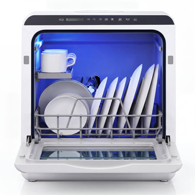 Simzlife 16.5 in. Countertop Compact Dishwasher in White with 3-Cycles, 6-Modes, 4-Place Settings Capacity, 40 dBA