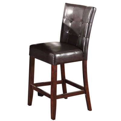 2 tabourets à hauteur de comptoir en cuir - pieds à finition bouton et noyer pour salle à manger (de 2) avec salle à manger bouton - noyer