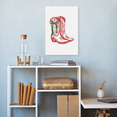 Christmas Cowboy Boots Rustic Traditional Abstract Winter Wall Art Print