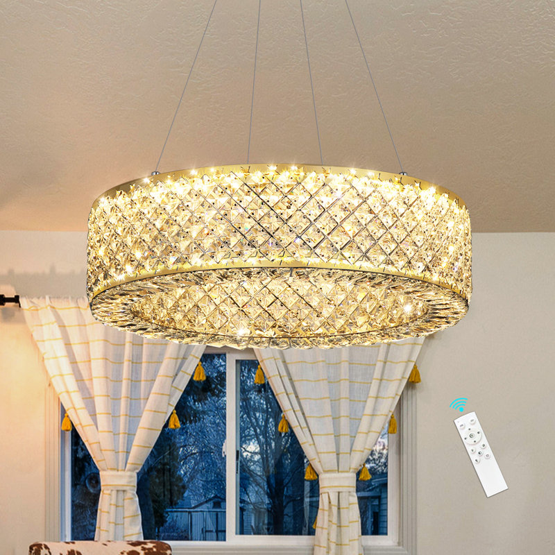 Lustre moderne à DEL avec anneau en cristal à intensité variable, Doré