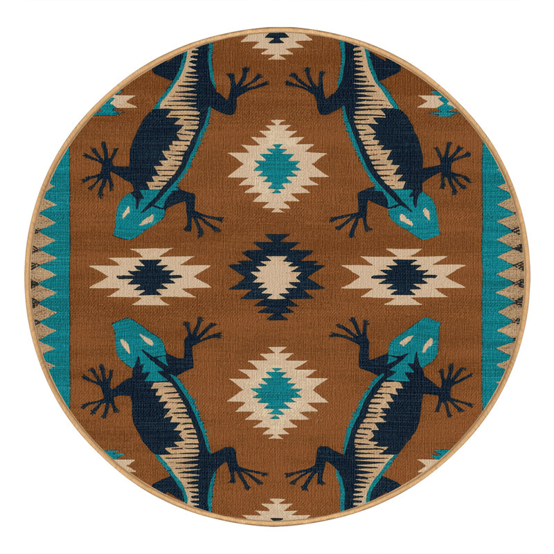  Tapis lavable à motif lézard style sud-ouest, Rond 5 pi