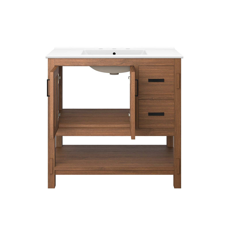 Ashlyn 36" Walnut White Wood Bathroom Vanity with Ceramic Top