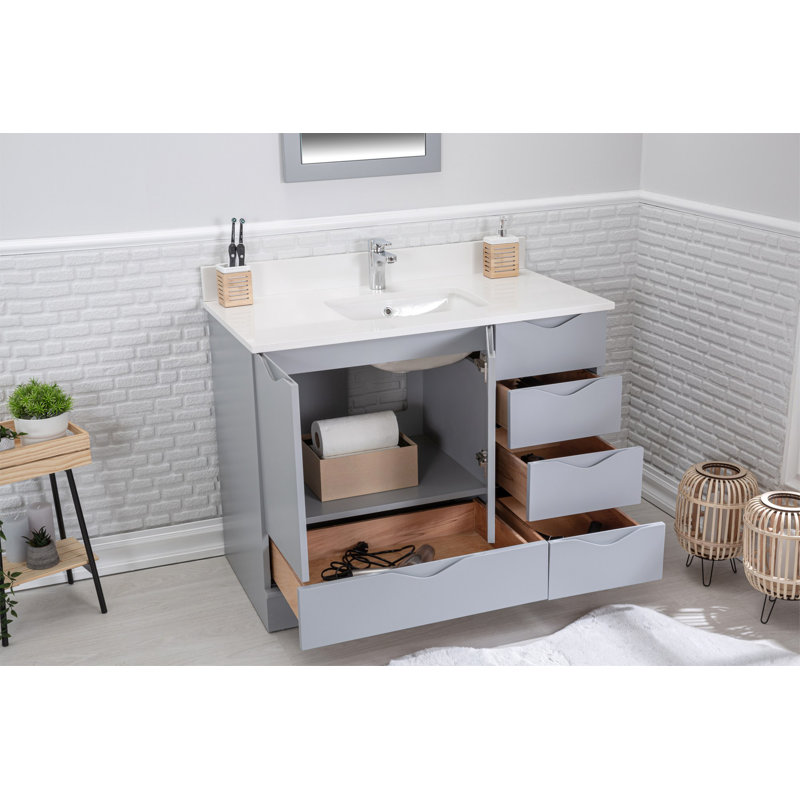 Ensemble de meuble-lavabo simple 41,3 po avec miroir Lakethia, gris
