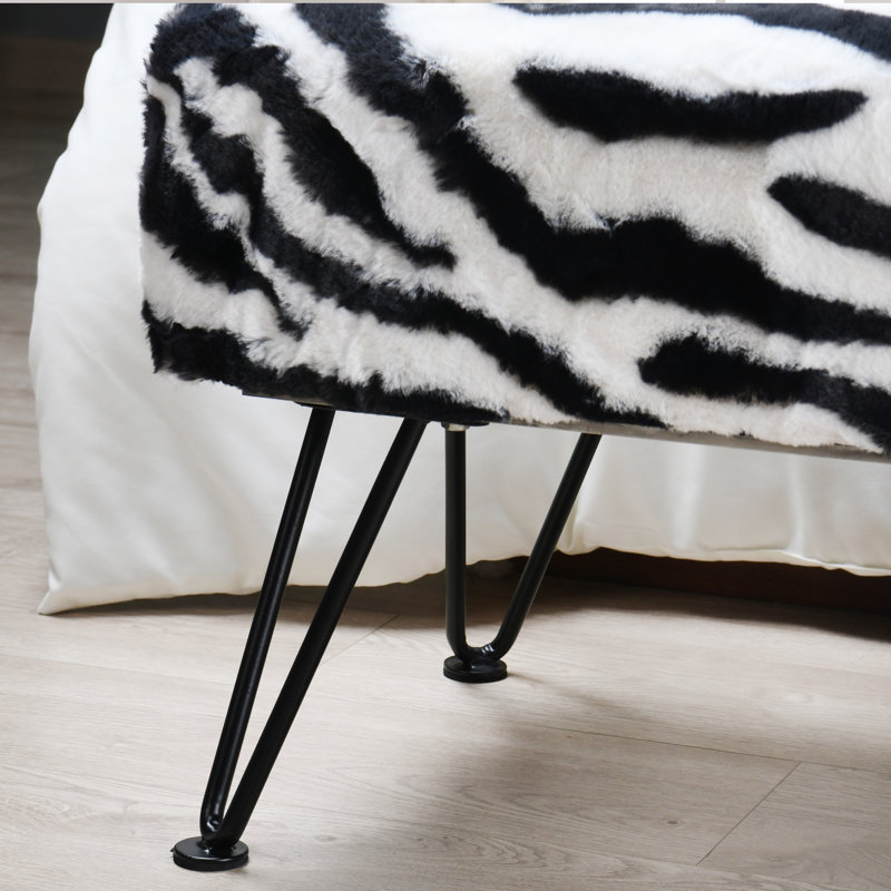 Faux Fur Upholstered Bench, 43.2cm H x 116.8cm W x 40.6cm D, Leopard, Black