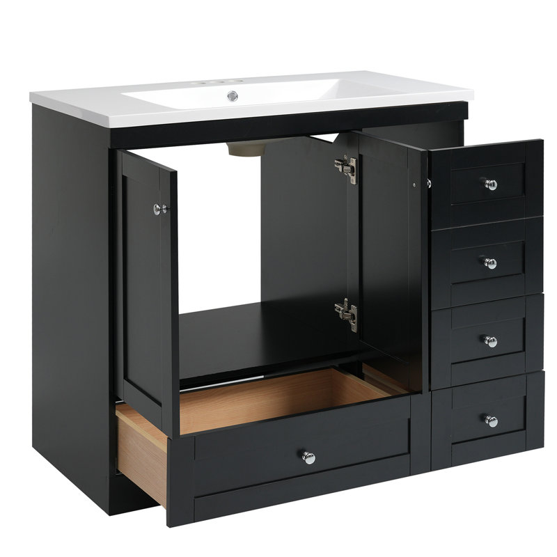 Meuble-lavabo autoportant avec lavabo, Noir, noir, noir, noir