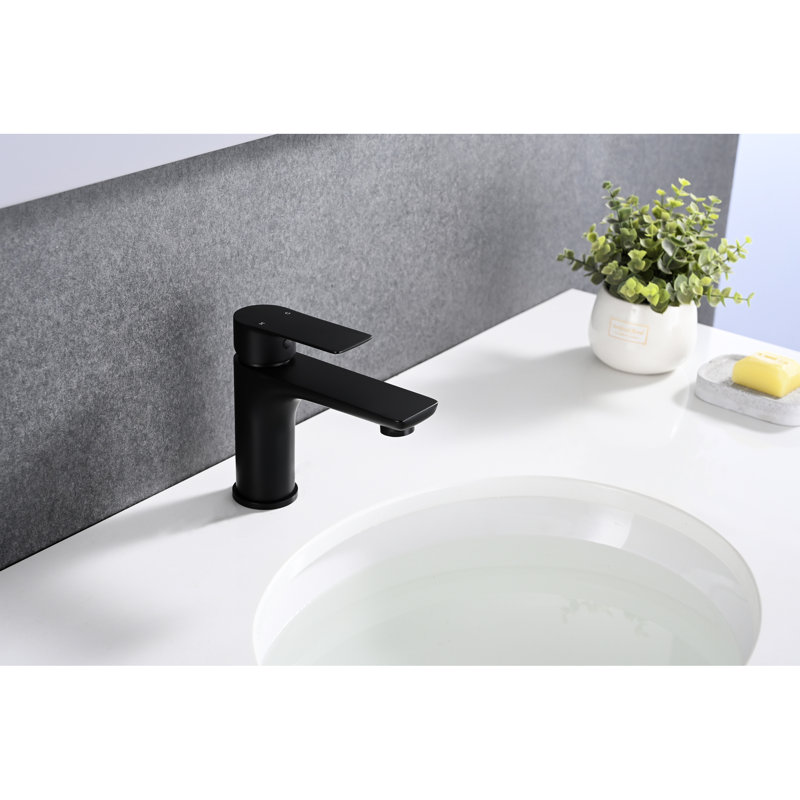 Robinet de lavabo de salle de bain à poignée simple - noir mat, fabrication en laiton, installation de trous, conception moderne, robinet en céramique, robinet noir à température d'eau réglable, fabriqué, installation, style, froid et chaud