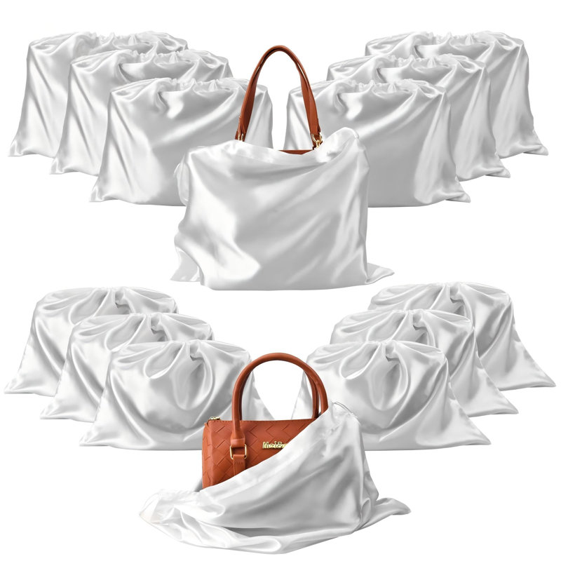 12 pièces Sacs à poussière pour sacs à main et sacs à main Organisateur de rangement pour sac à main en satin avec fermeture à cordon (blanc)