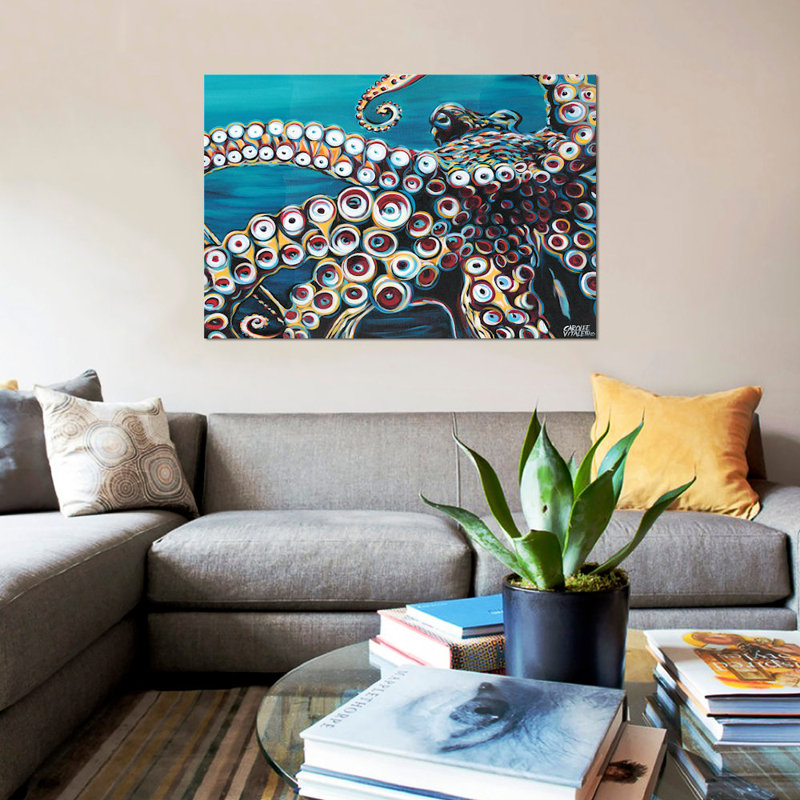 «Wild Octopus I» par Carolee Vitaletti - impression d'art graphique, H 26 po x l 40 po x P 1,5 po, Toile tendue, Pas de tapis