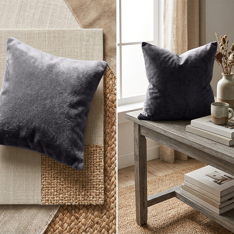 Plain Velvet Cushion Cover-(Pack of 4), Charcoal