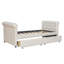 Lit de jour simple tapissier avec tiroirs, support en lattes de bois, beige