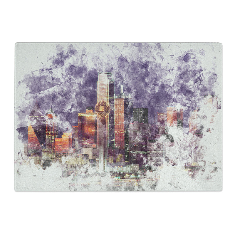 Tempered Glass Dallas Texas Skyline at Dusk Chopping Board, 28.5 cm x 39 cm