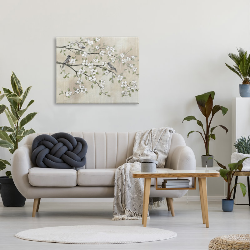 Branches de cerisier blanc traditionnel par Nan - Peinture, Toile tendue, H 30 po x l 40 po x P 1,5 po