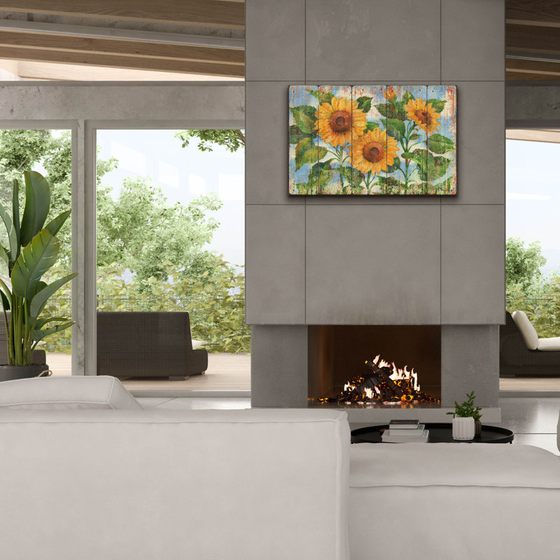 «Epic Graffiti» Summer Sunflowers - Distress »par Paul Brent, art mural sur toile, 40 po x 26 po