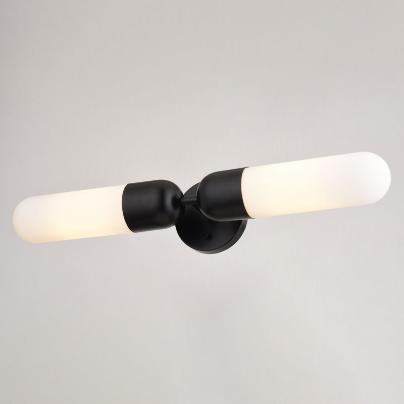 Malayeka 24.75 In. Bath Bar Vanity Light White Glass Shade, Matte Black