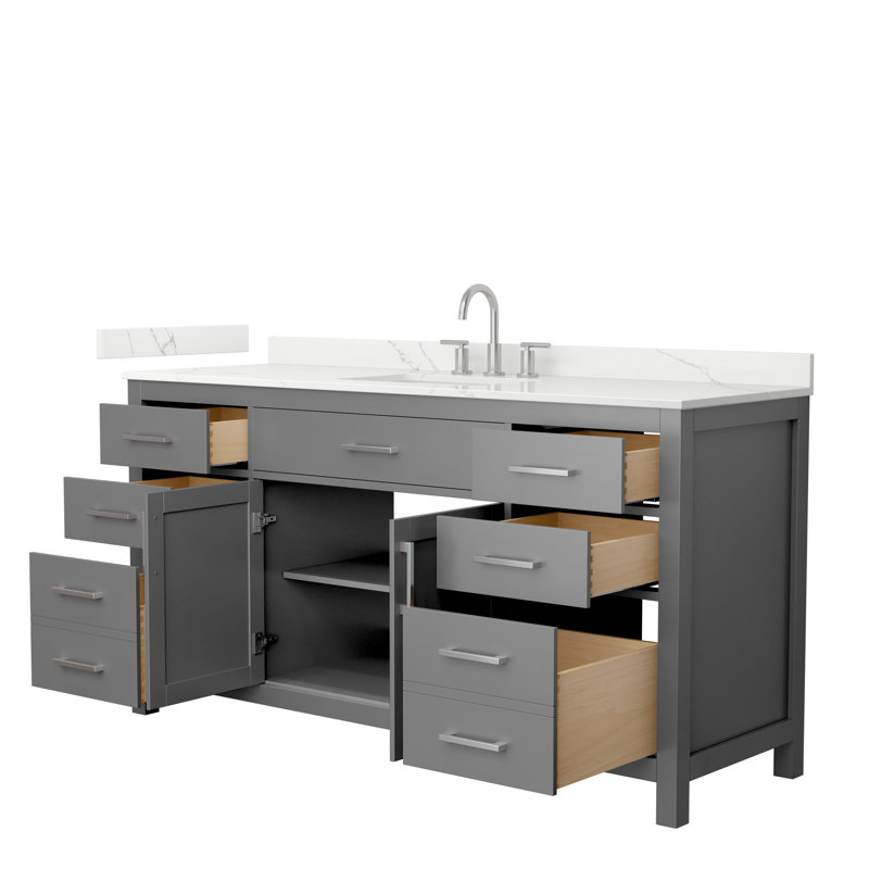 Beckett 66" Freestanding Single Bathroom Vanity with Quartz Top, Brushed Nickel, Giotto Quartz, Dark Gray