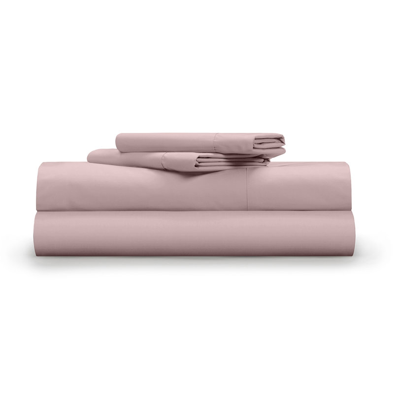 Classic Cool & Crisp 100% Cotton Percale 4-Piece Sheet Set, King, Pink