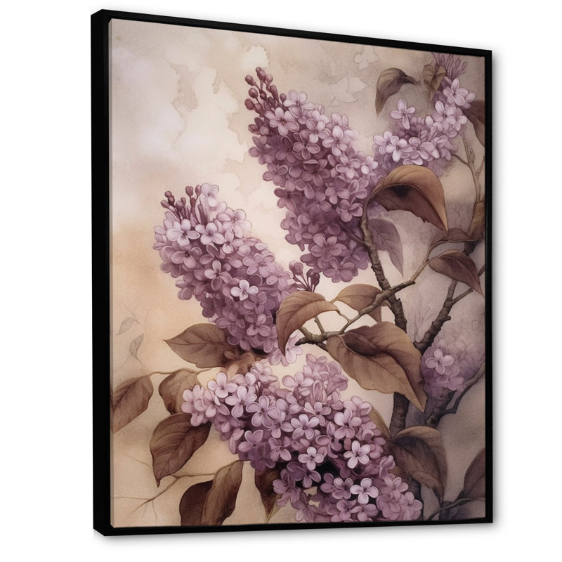 Lilas mauves parfumés III, H 32 po x l 16 po x P 1 po, Toile noire