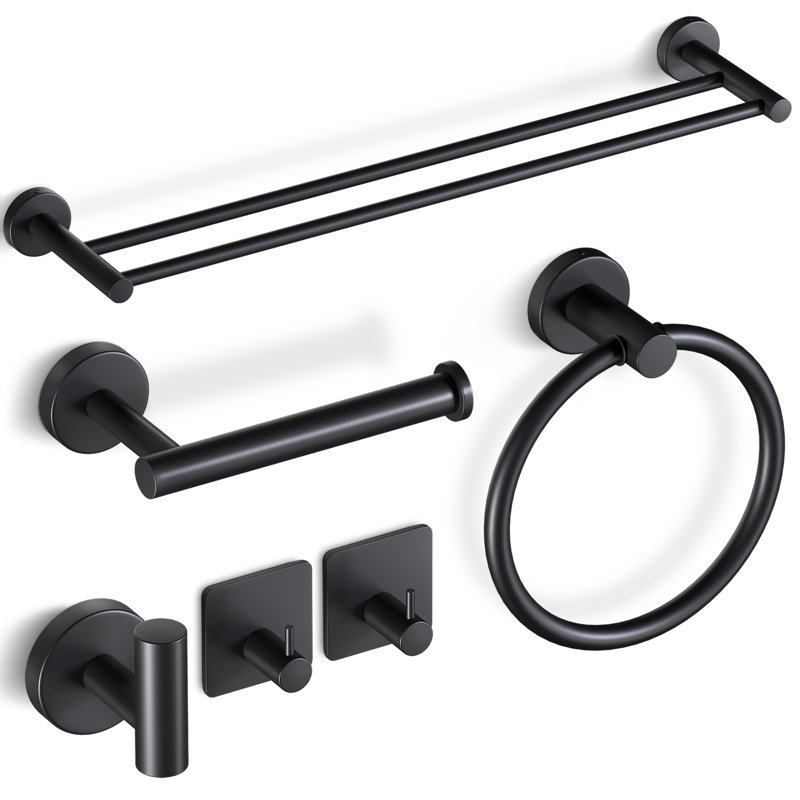 Ensemble de quincaillerie de salle de bain 6 pièces, Noir