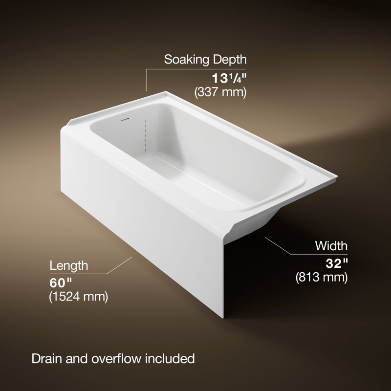 Avec 60 In. X 32 In. Alcove Bath, Right Drain, White, Left
