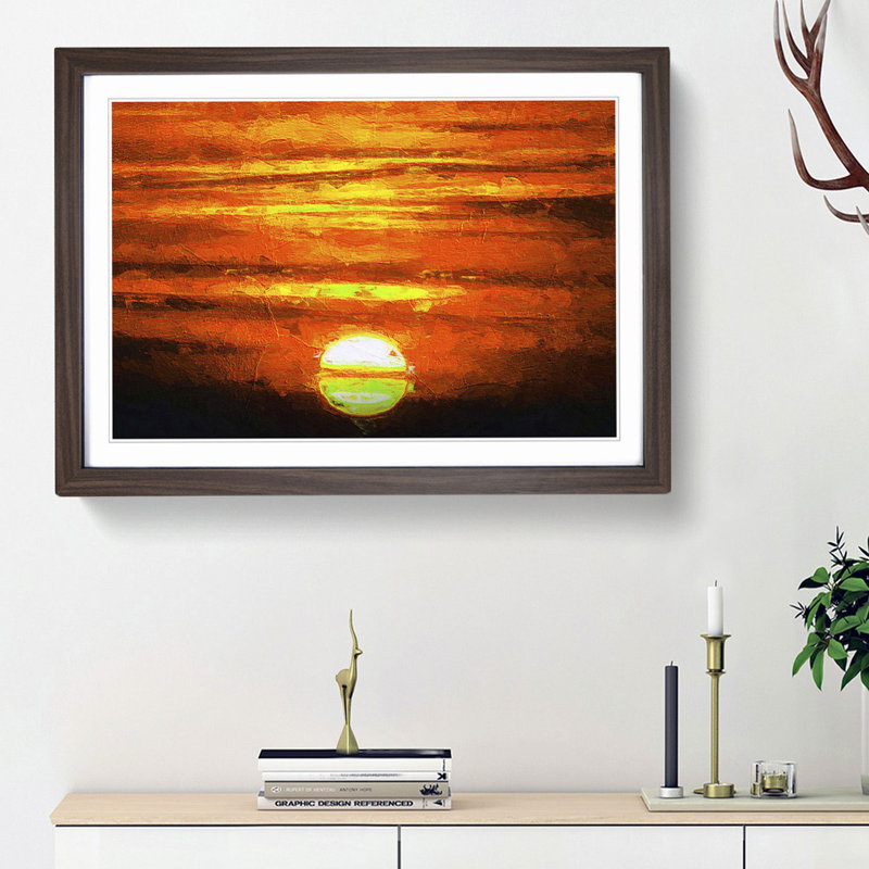 Orange Sunset - Picture Frame Painting Print, 36cm H x 48cm W x 2cm D, Walnut Framed
