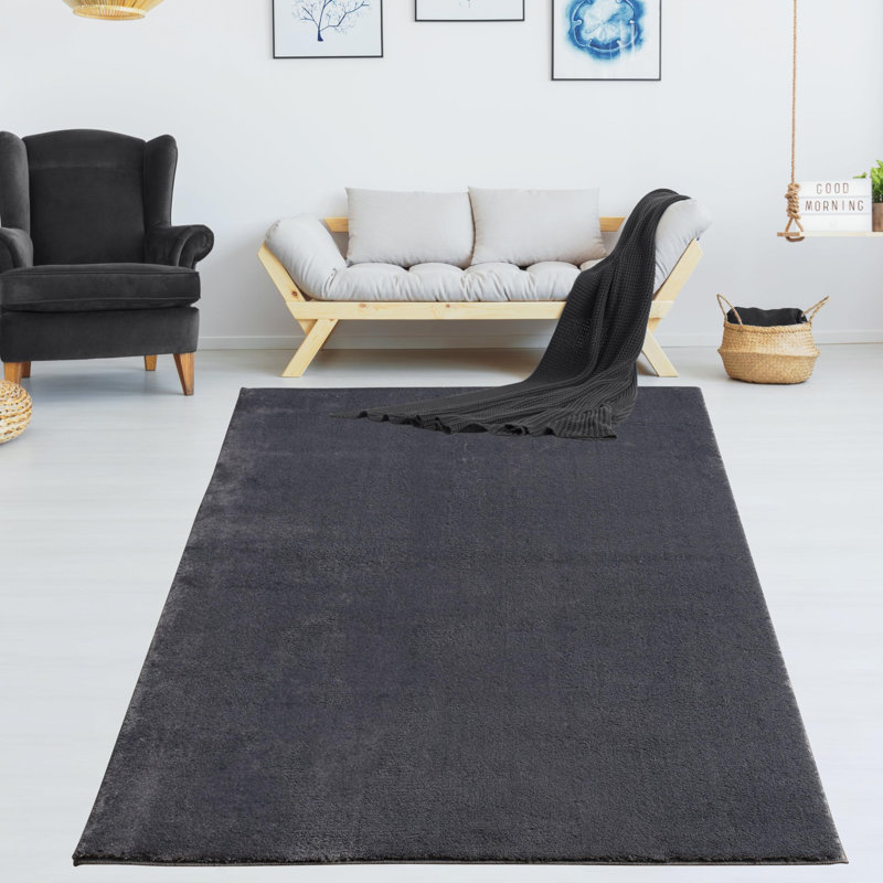 Tapis à poils longs 8 x 10 pi La Dole Rugs | Grand tapis lavable à la machine | Gris anthracite, Rectangulaire 8 pi x 10 pi