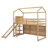 Catina Wood House Loft Bed with Slide, Storage Shelves & Light-2131272355