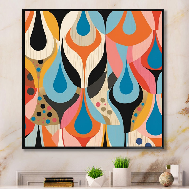 Retro Abstract Drops XIII, reproduction d'art sur toile, 30" H x 40" W, Cadre flottant noir