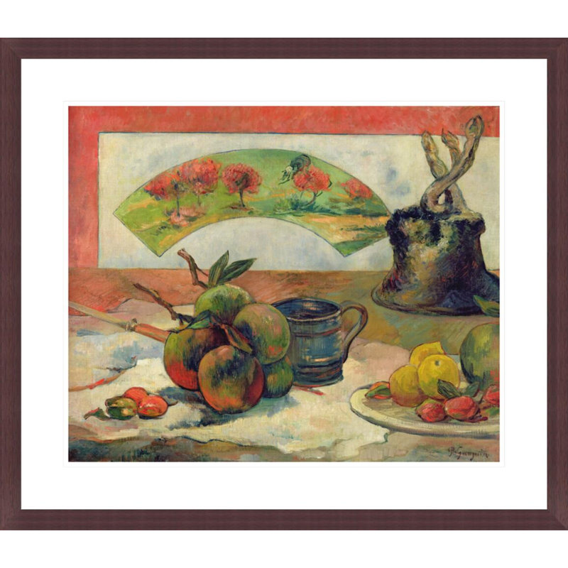 «Still Life with a Fan» par Paul Gauguin - Estampe numérique encadrée, H 23,5 po x l 27,12 po