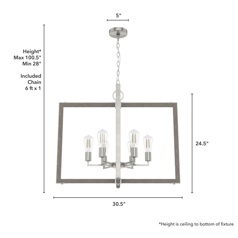 Luminaire suspendu 6 lumières Woodburn, Nickel brossé