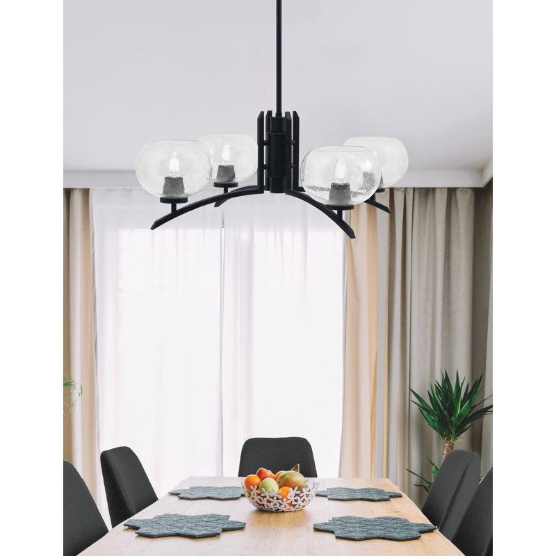 Lustre 4 lumières kurve au fini noir mat avec verre transparent de 7 po