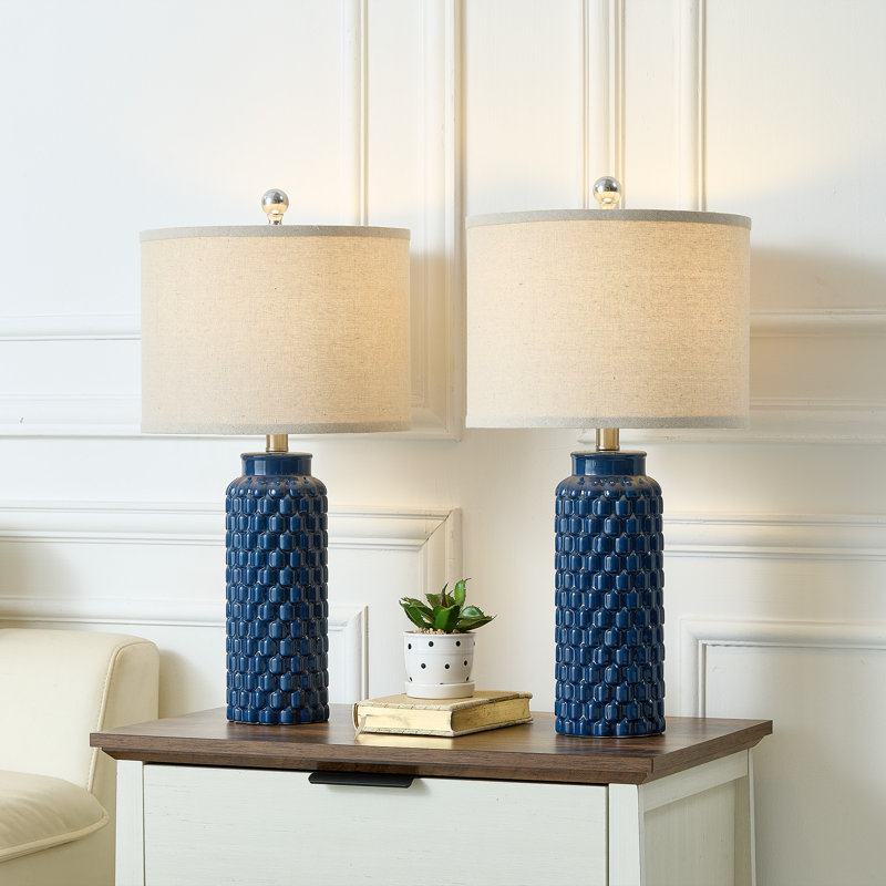 20.5" Modern Farmhouse Ceramic Table Lamp With 3-Way Dimmable Light for Bedroom Living Room, Blue
