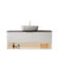 Meuble-lavabo de 48 po avec lavabo, armoire de rangement en contreplaqué flottant, 2 tiroirs et tablette à rayures fines, capteur de lumière, vasque en céramique à motif marbré et plateau en pierre frittée noire, pré-assemblé-126233180