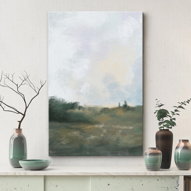 «Dark Green Pastel Landscape Abstract Minimalisme Contemporary Nordic Neutral», impression sur toile, Toile tendue