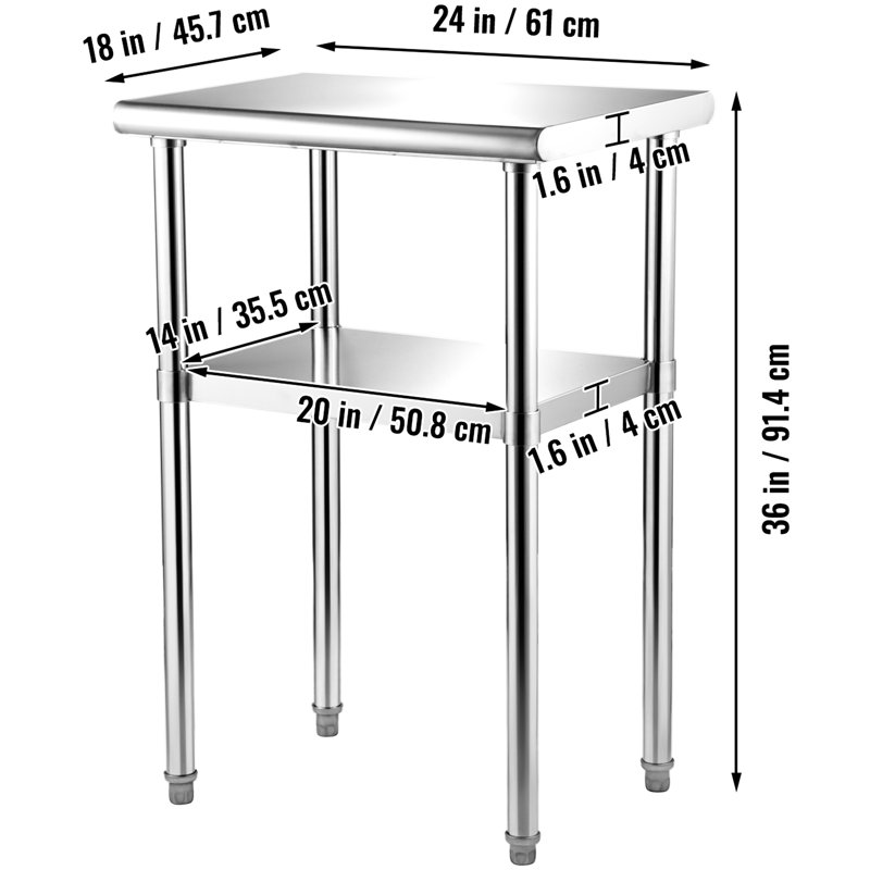 24 po x 18 po - table en acier inoxydable de 36 po, charge de 600 lb, tablette inférieure réglable, station de travail en métal robuste pour la rouille pour le garage, tablette supérieure de 400 lb, cour arrière